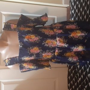 ROUGE BLUE, PINK BOHO FLORAL TOP , SIZE 2X